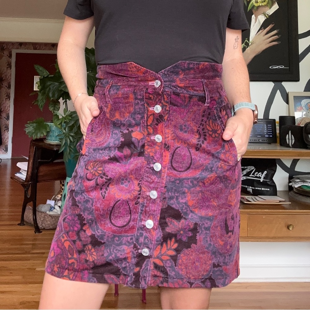 Anthropologie Pilcro Floral Corduroy Skirt, size 8